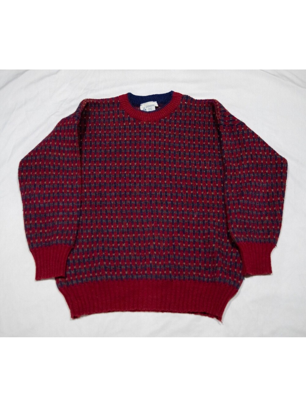 Karrson Birds Eye Patterned Knit Wool Sweater The Viking Made in Norway - Mens L